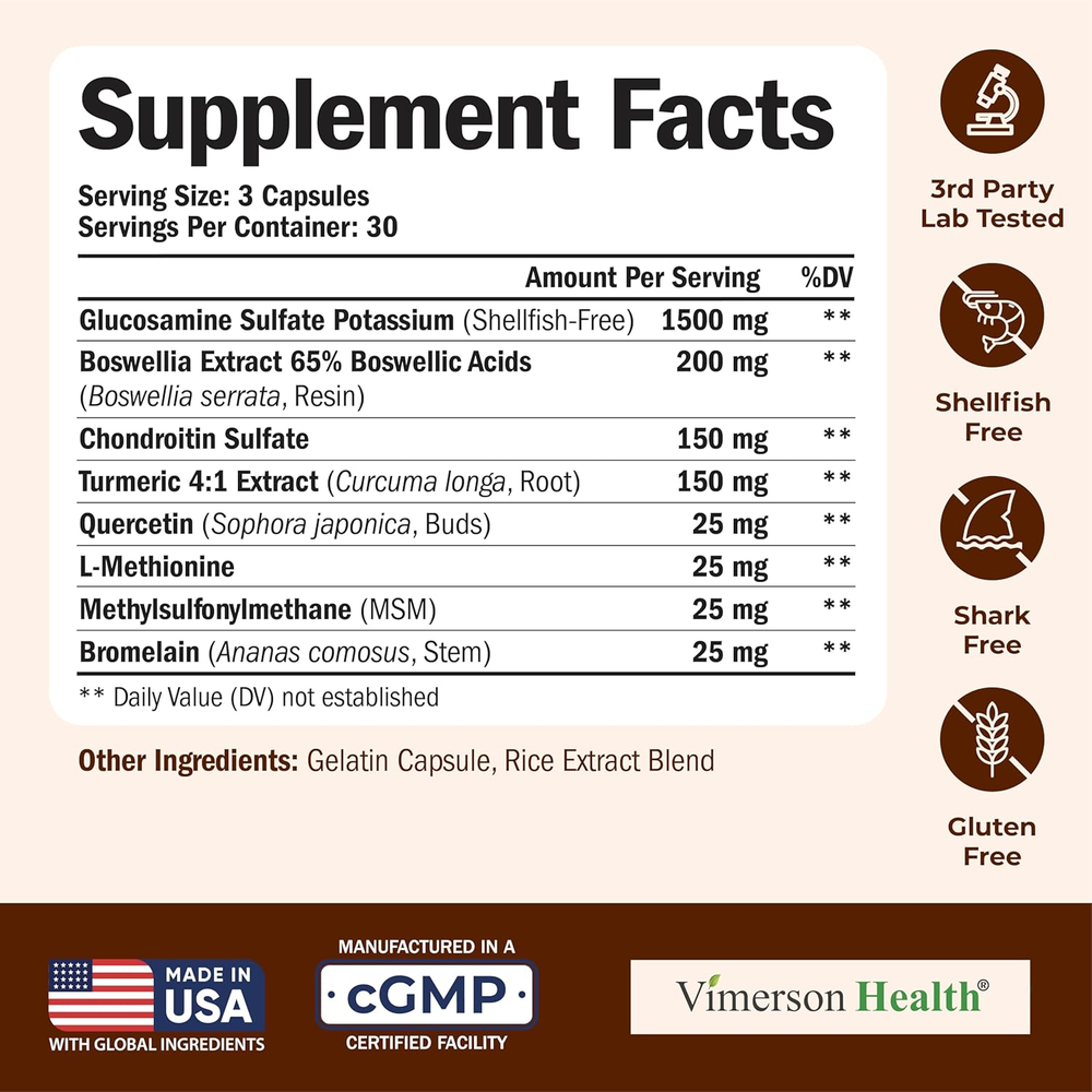 Glucosamine Chondroitin MSM and Turmeric Supplement – Joint Support Supplement for Women and Men with Boswellia and Chondroitin Sulfate – for Cartilage, Joint Health and Flexibility – 90 Capsules