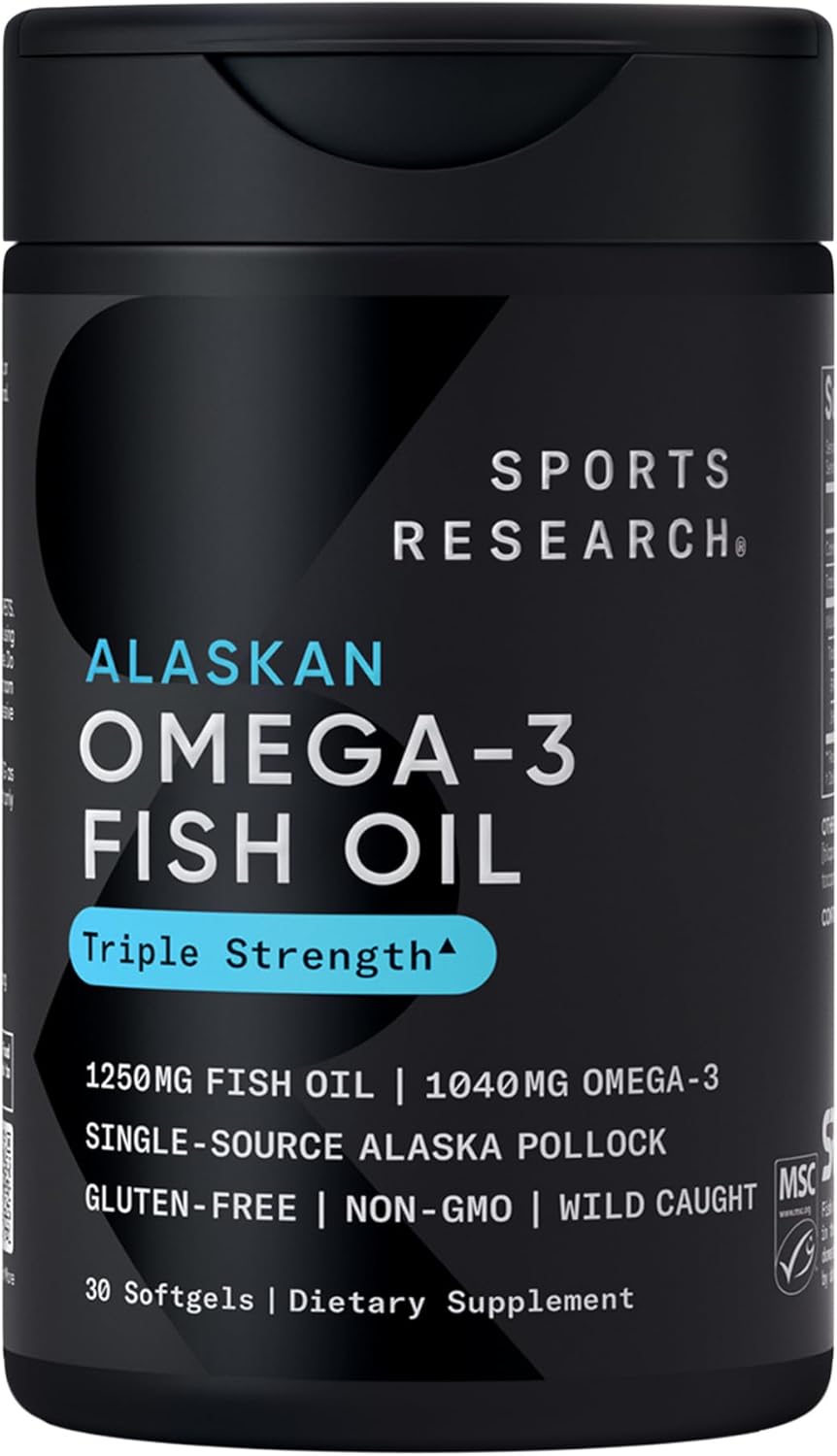 Triple Strength Omega 3 Fish Oil - Burpless Fish Oil Supplement W/Epa & DHA Fatty Acids from Single-Source Wild Alaskan Pollock - 1250 Mg, 90 Ct