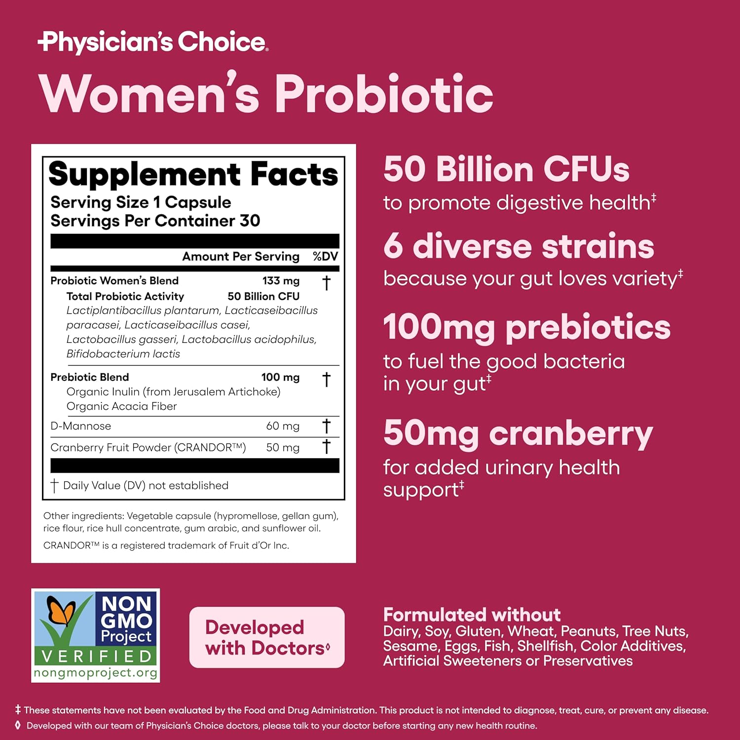 Probiotics for Women - PH Balance, Digestive, UT, & Feminine Health - 50 Billion CFU - 6 Unique Strains for Her - Organic Prebiotics, Cranberry Extract+ - Women Probiotic - 30 CT