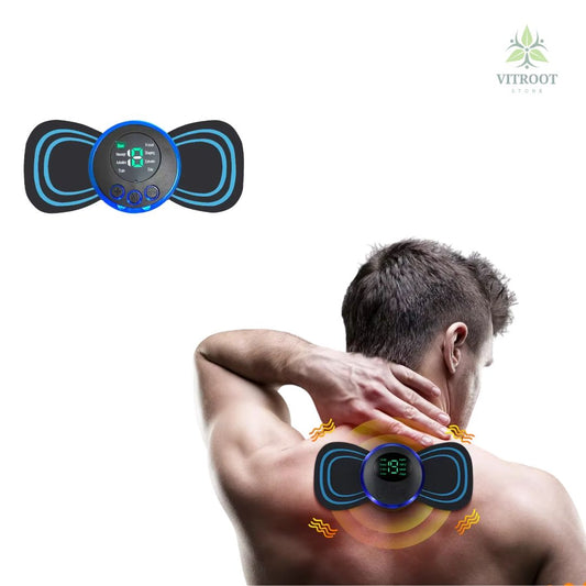 Man using Vitroot EMS Massager for neck and shoulder pain relief - Ergonomic design