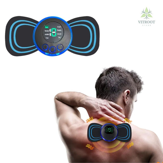 Man using Vitroot EMS Massager for neck and shoulder pain relief - Ergonomic design